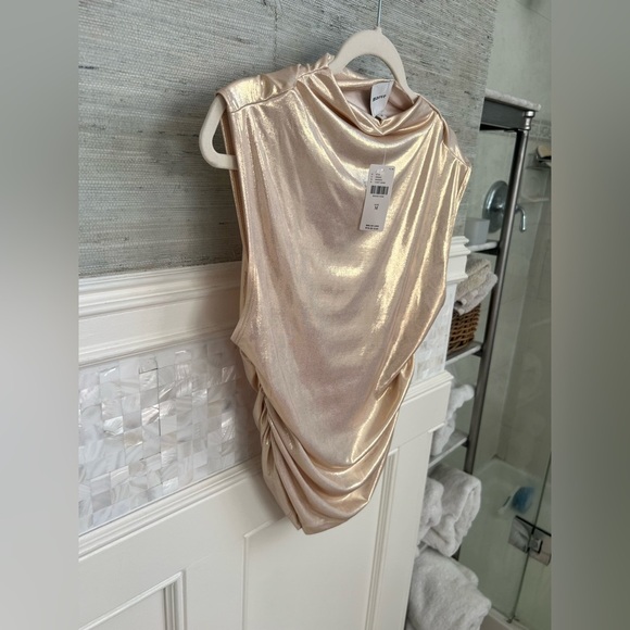 NWT new medium Anthropologie Maeve shiny metallic top sand beige ruched tank - Picture 5 of 13